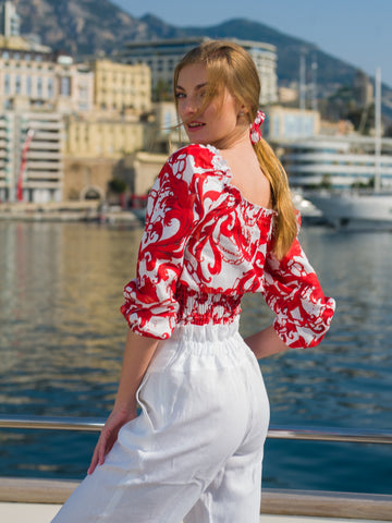 THE ST BARTHS RED ST TROPEZ LONG SLEEVE TOP
